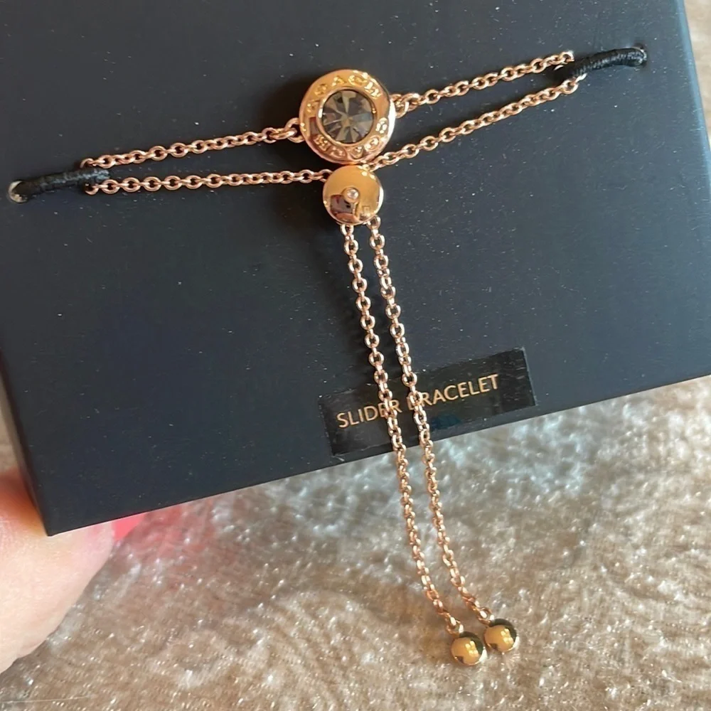 Brand New Coach Open Circle Slider Bracelet Rose Gold Glass Stone